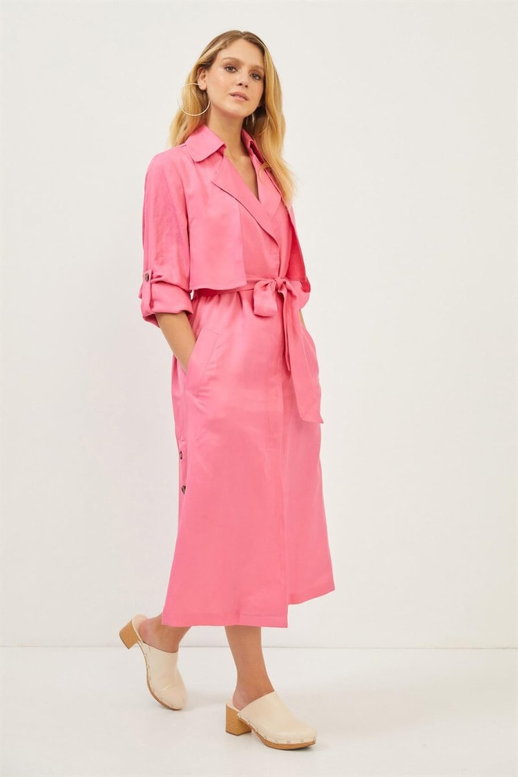 Pembe Yaka Detaylı Kruvaze Gömlek ElbiseST060S40143901