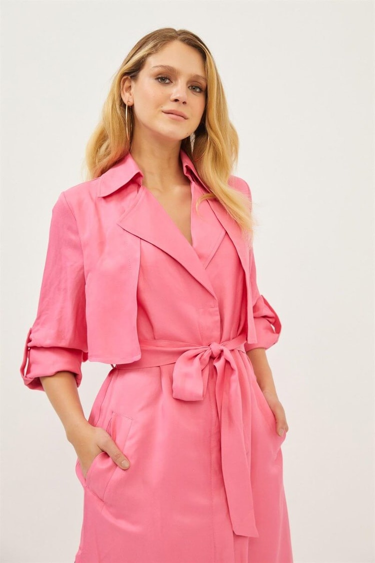 Pembe Yaka Detaylı Kruvaze Gömlek ElbiseST060S40143901