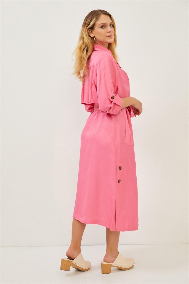 Pembe Yaka Detaylı Kruvaze Gömlek ElbiseST060S40143901