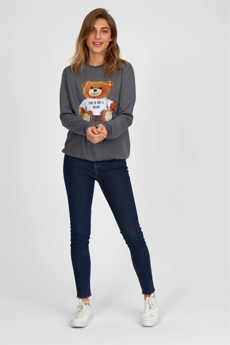 Petrol Bisiklet Yaka Baskılı Uzun Kol SweatshirtST050W7203701
