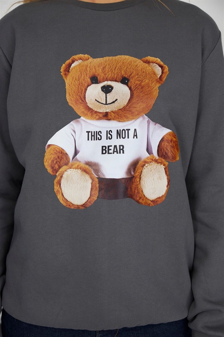 Petrol Bisiklet Yaka Baskılı Uzun Kol SweatshirtST050W7203701