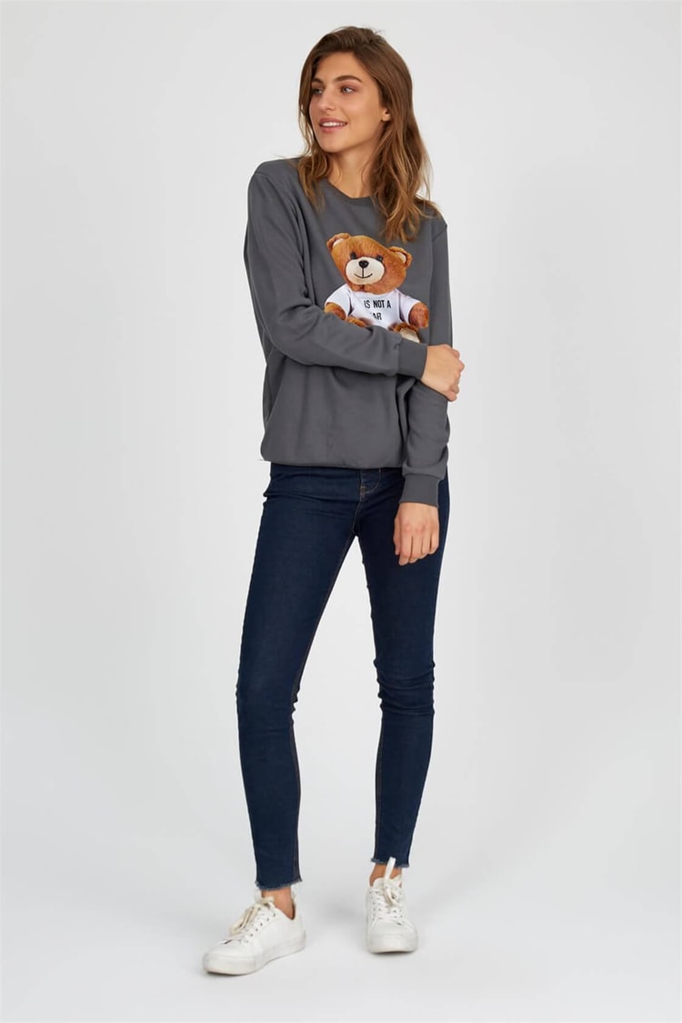 Petrol Bisiklet Yaka Baskılı Uzun Kol SweatshirtST050W7203701
