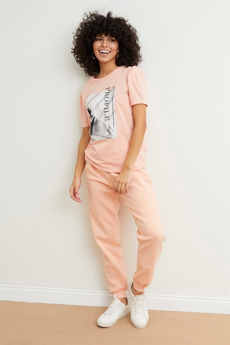 Pudra Ayıcık Baskılı Pamuk T-ShirtST050S7114801