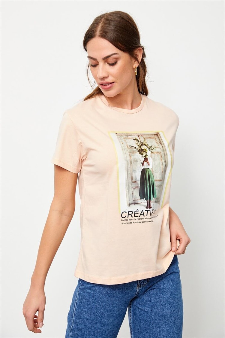 Pudra Baskılı Kısa Kol T-ShirtST060S7115701