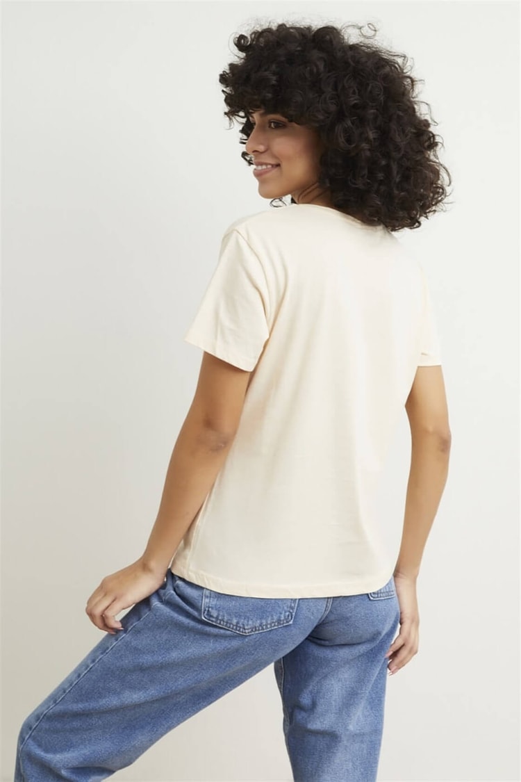 Pudra Kısa Kol Bisiklet Yaka Baskılı T-ShirtST050S7112803