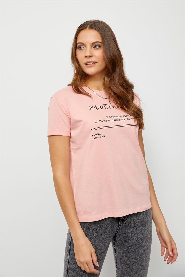 Pudra Slogan Baskılı T-ShirtST060S71190008