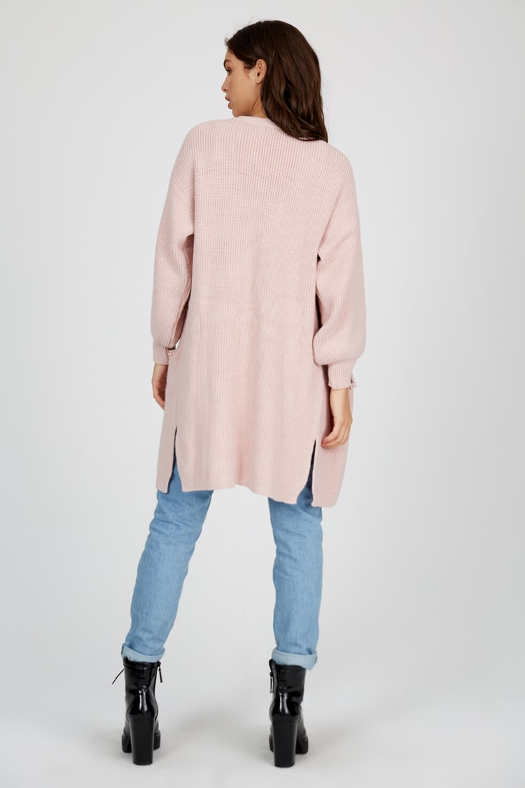 Pudra Uzun Kol Triko Hırka