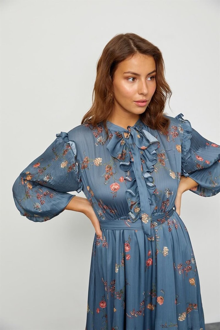 Puslu Deniz Floral Desen Maxi ElbiseST050S40938001