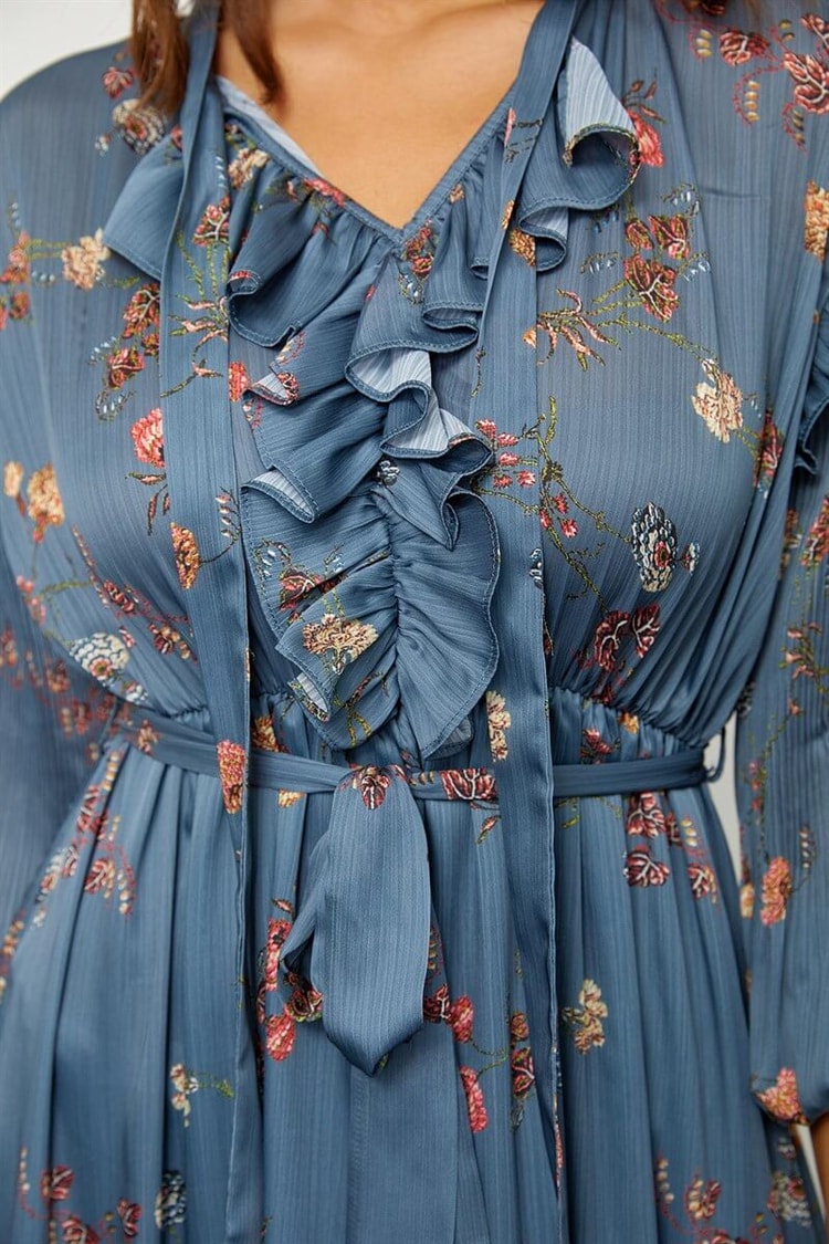 Puslu Deniz Floral Desen Maxi ElbiseST050S40938001