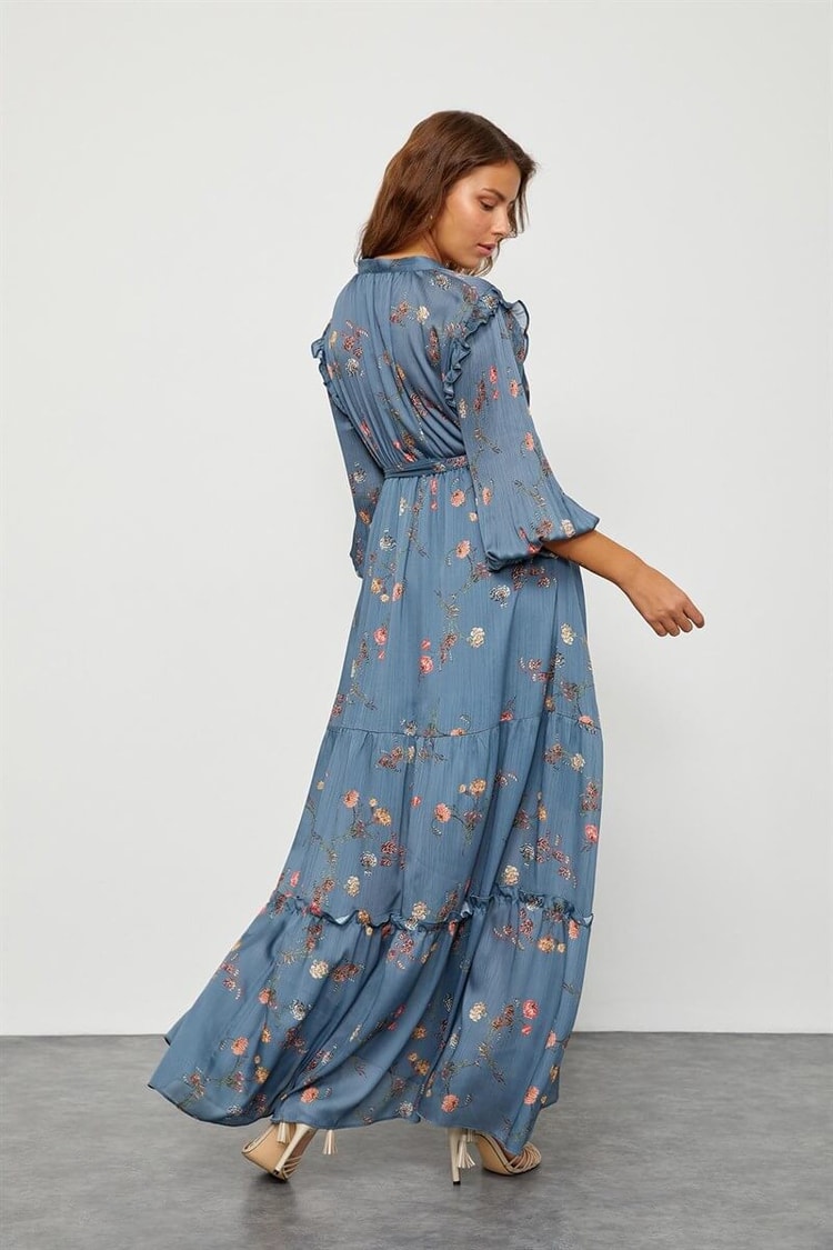 Puslu Deniz Floral Desen Maxi ElbiseST050S40938001