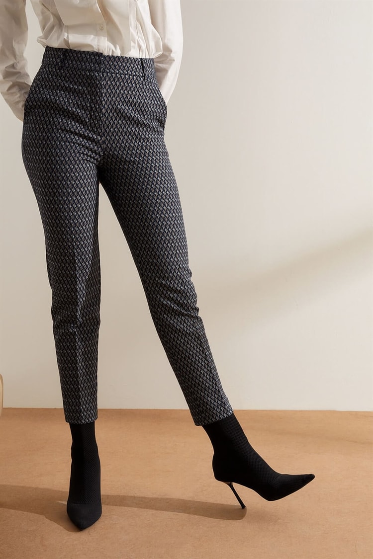 Puslu Deniz Normal Bel Cepli Desenli Kumaş PantolonST060W2034301
