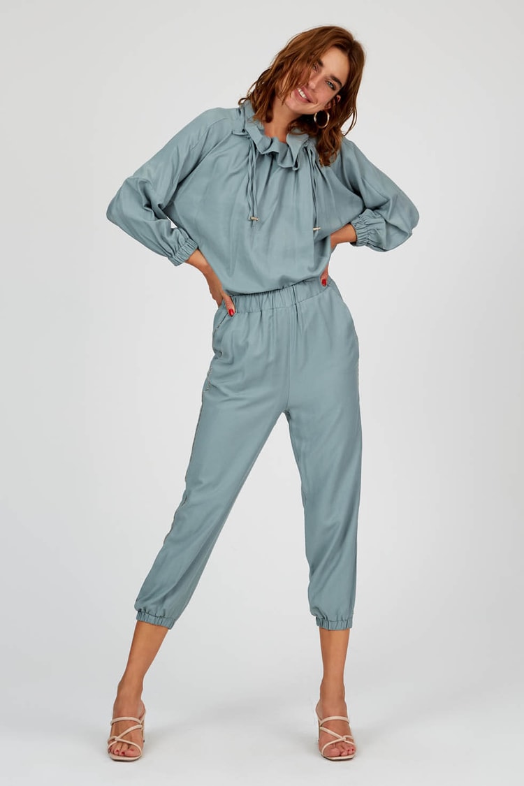 Puslu Yeşil Normal Bel Normal Paça Pantolon
