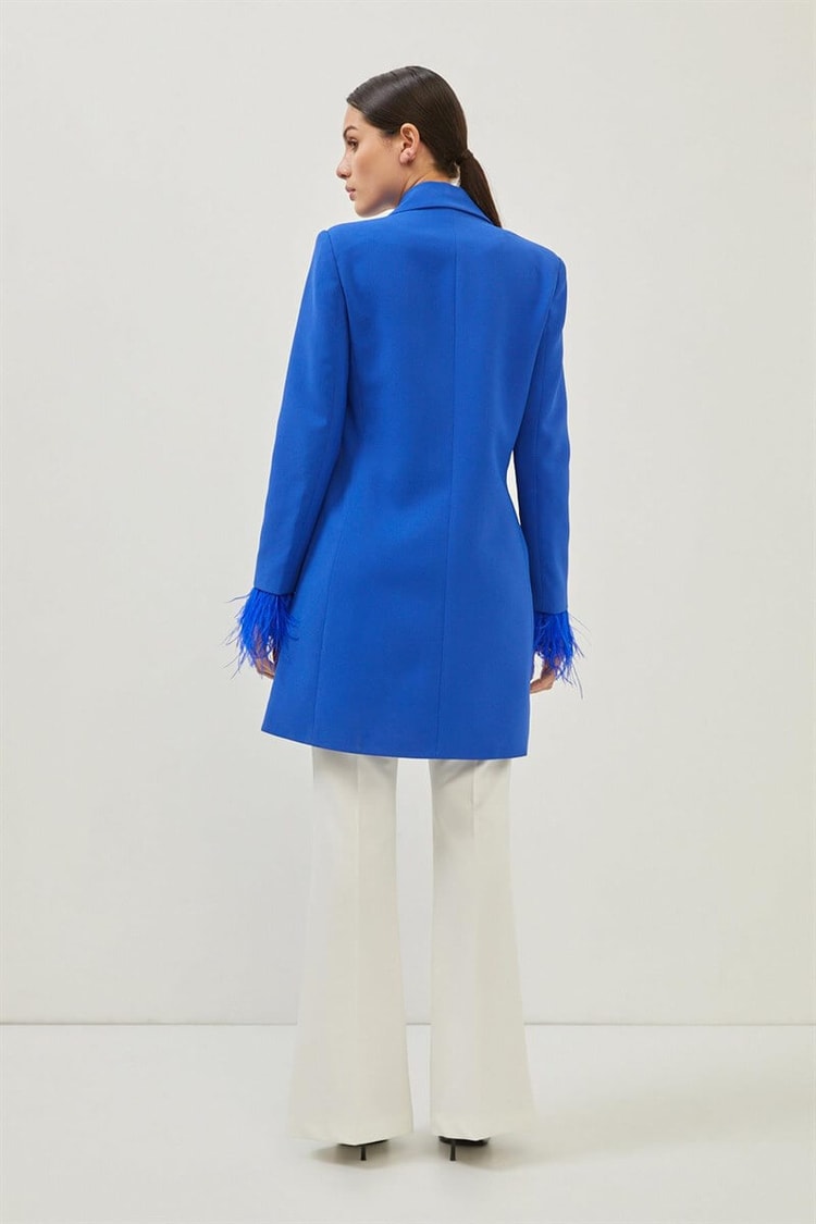 Saks Manşetleri Tüy Detaylı Kruvaze Blazer Ceket ElbiseST070S40162001