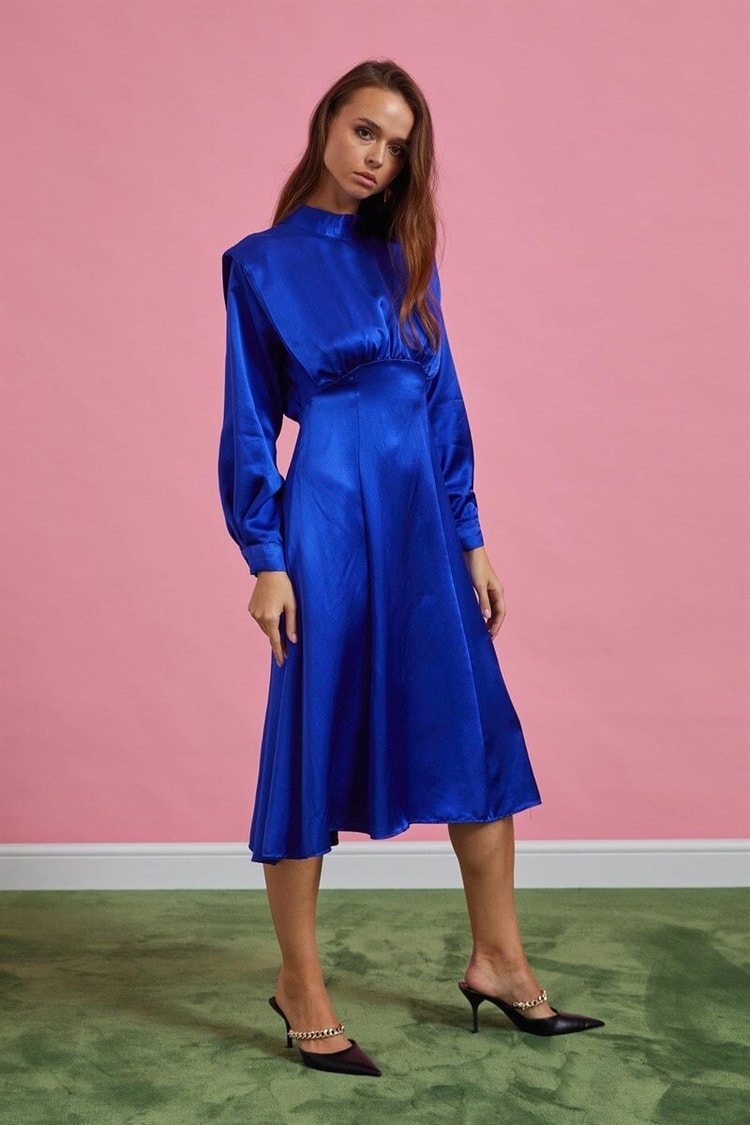 Saks Saten Diz Altı ElbiseST060W40120401