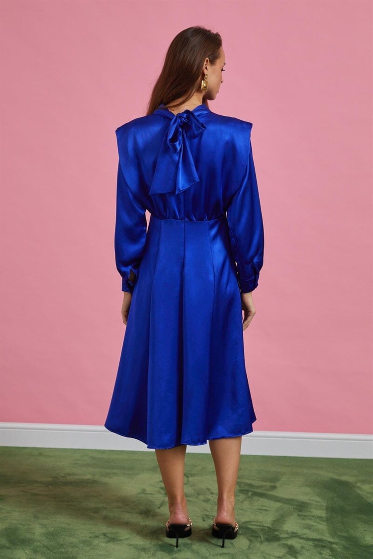 Saks Saten Diz Altı ElbiseST060W40120401