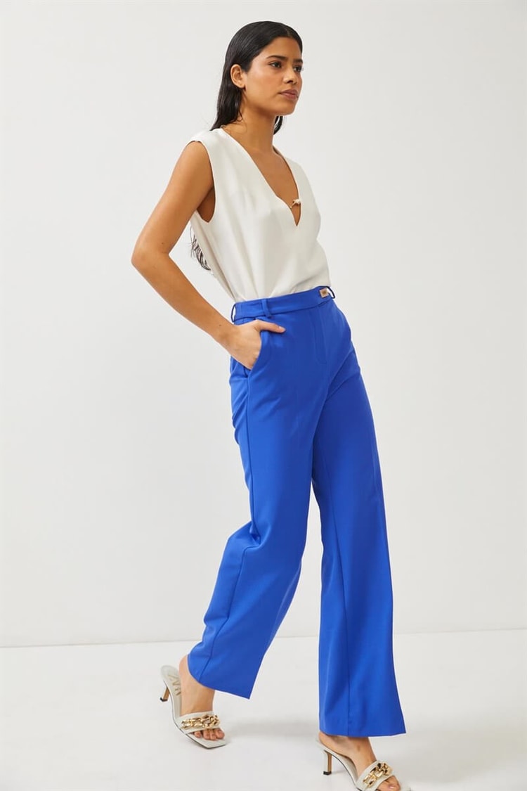 Saks Yüksek Bel Düğme Detaylı Bol Paça PantolonST060S20543001