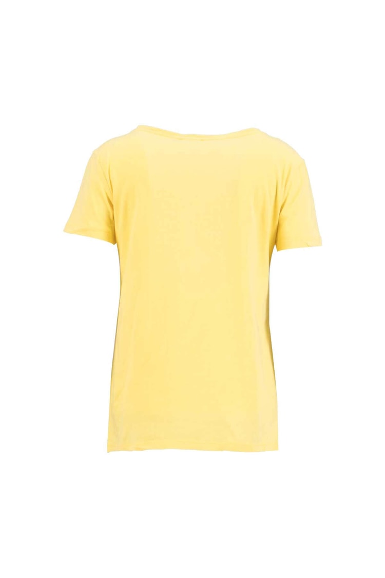 Sarı  V Yaka Kısa Kol Yanları Yırtmaçlı Pamuk T-ShirtST040S710691