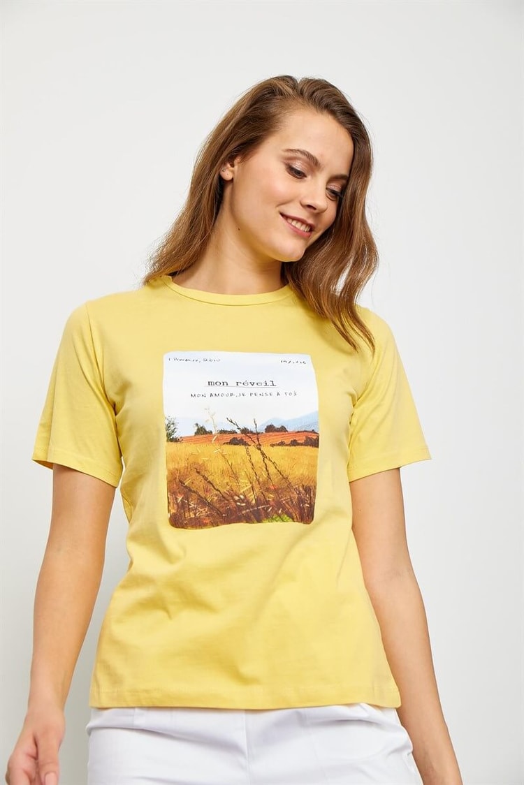 Sarı Baskılı Kısa Kol T-ShirtST060S71190011