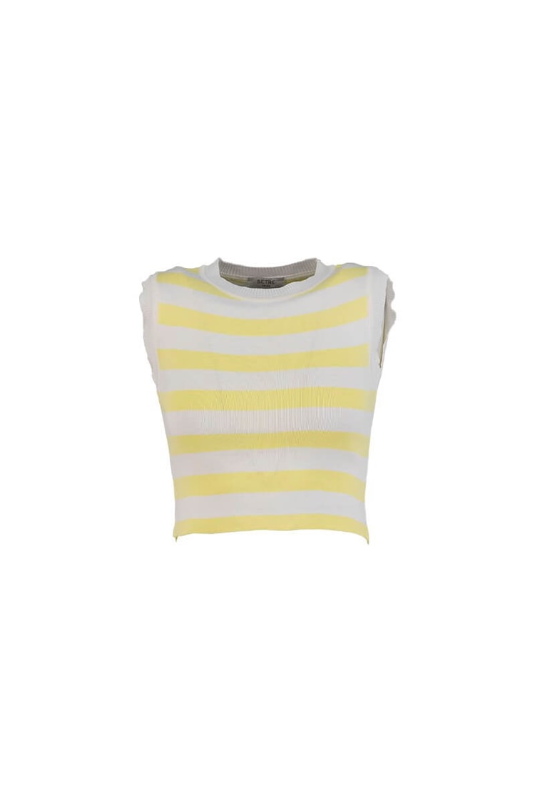 Sarı Çizgili Bisiklet Yaka Triko BluzST070S94184001