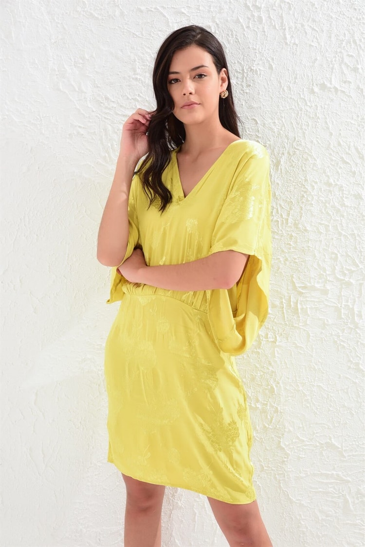 Sarı Kısa Kol Mini ElbiseST030S400021