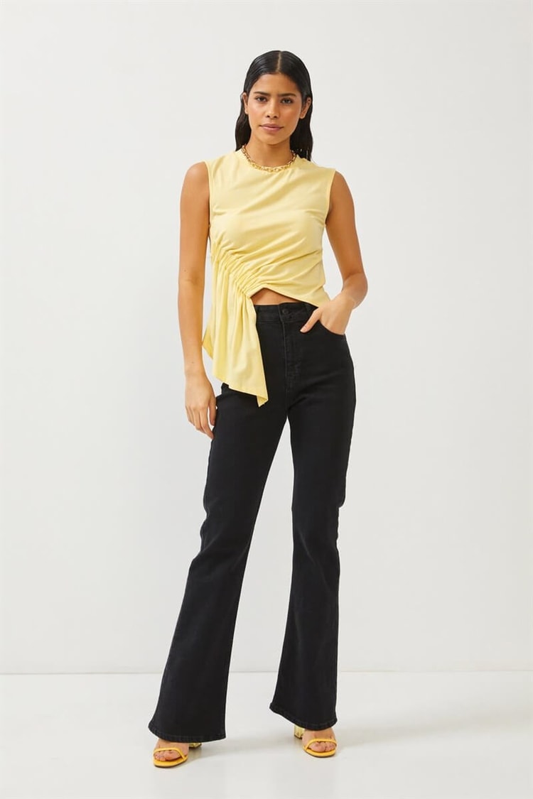 Sarı Kolsuz Lastik Detaylı Crop BluzST060S71257001