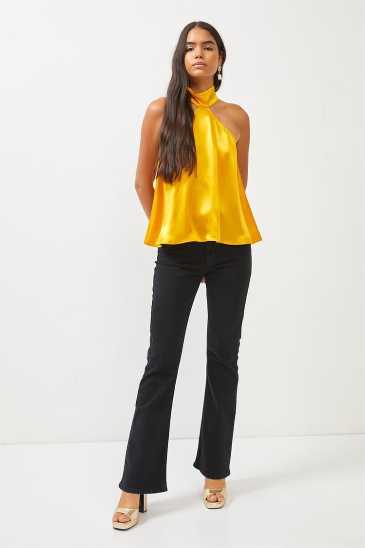 Sarı Kolsuz Saten BluzST060S30716001