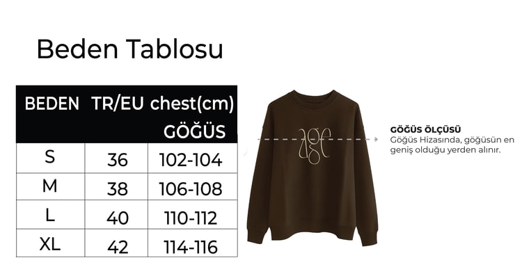 Acı-Kahve ½100 Pamuklu Bisiklet Yaka Uzun Kollu Baskı Detaylı Sweatshirt Kadın Sweatshirt modelleri