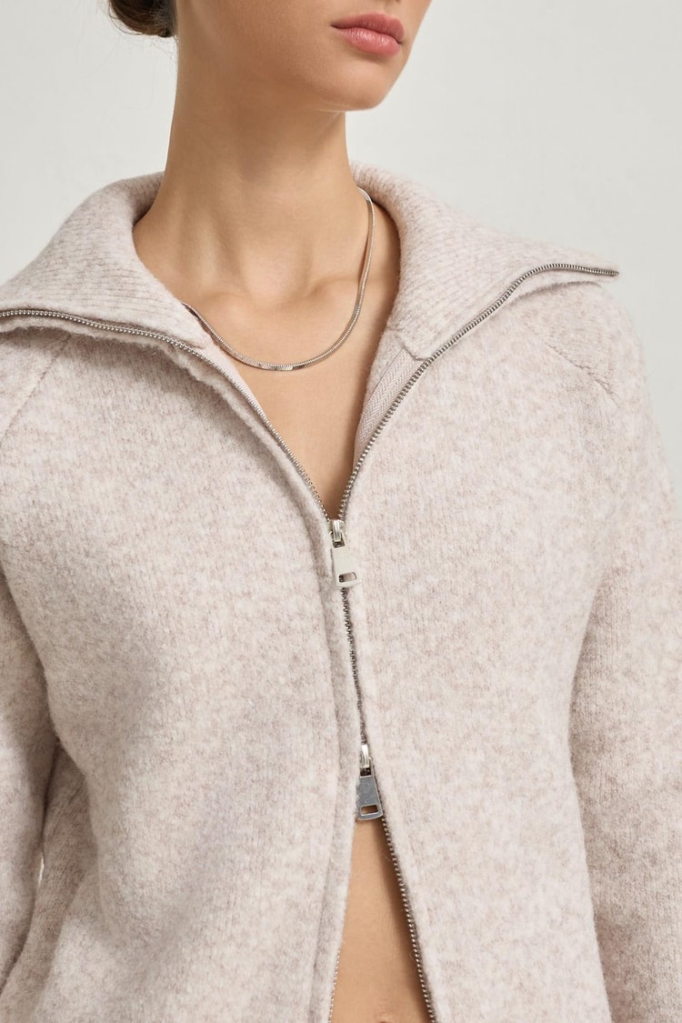 Açık Bej Uzun Kollu Fermuar Detaylı Triko Kadın Sweatshirt modelleri