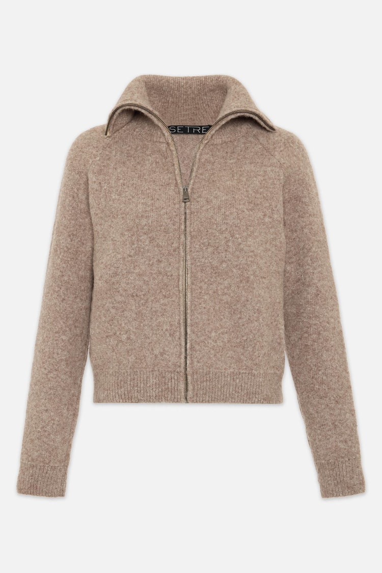 Açık Bej Uzun Kollu Fermuar Detaylı Triko Kadın Sweatshirt modelleri
