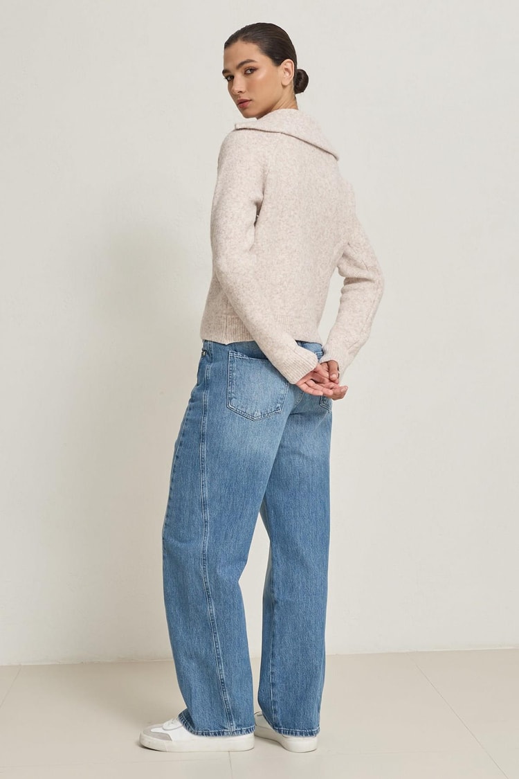 Açık Bej Uzun Kollu Fermuar Detaylı Triko Kadın Sweatshirt modelleri