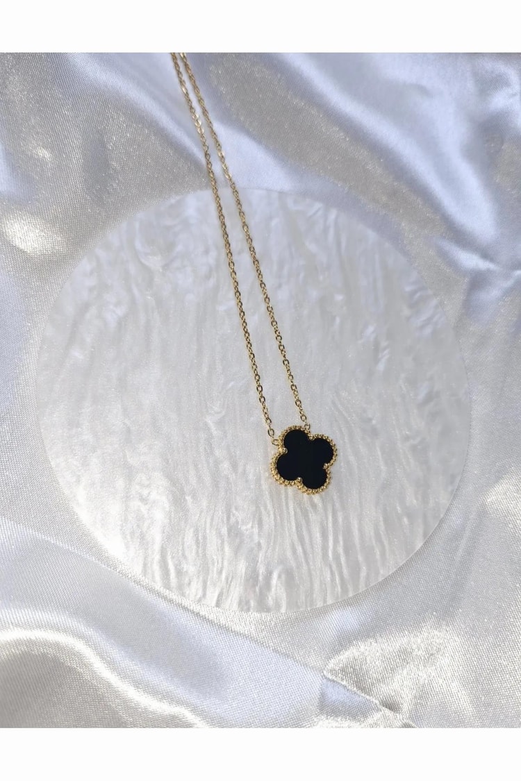 Açık Gri Van Cleef Çelik Vintage Alhambra Model Siyah Mineli Altın Zincir Tek Motif Kolye Kadın Kategorisiz modelleri