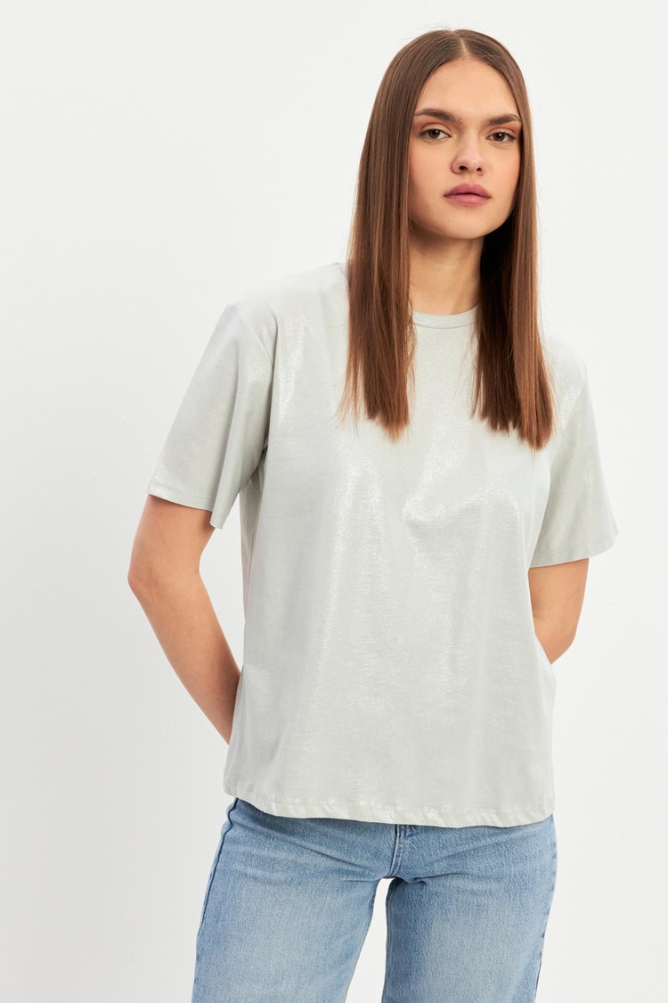 Açık Taş Bisiklet Yaka Basic T-Shirt Kadın T-Shirt modelleri