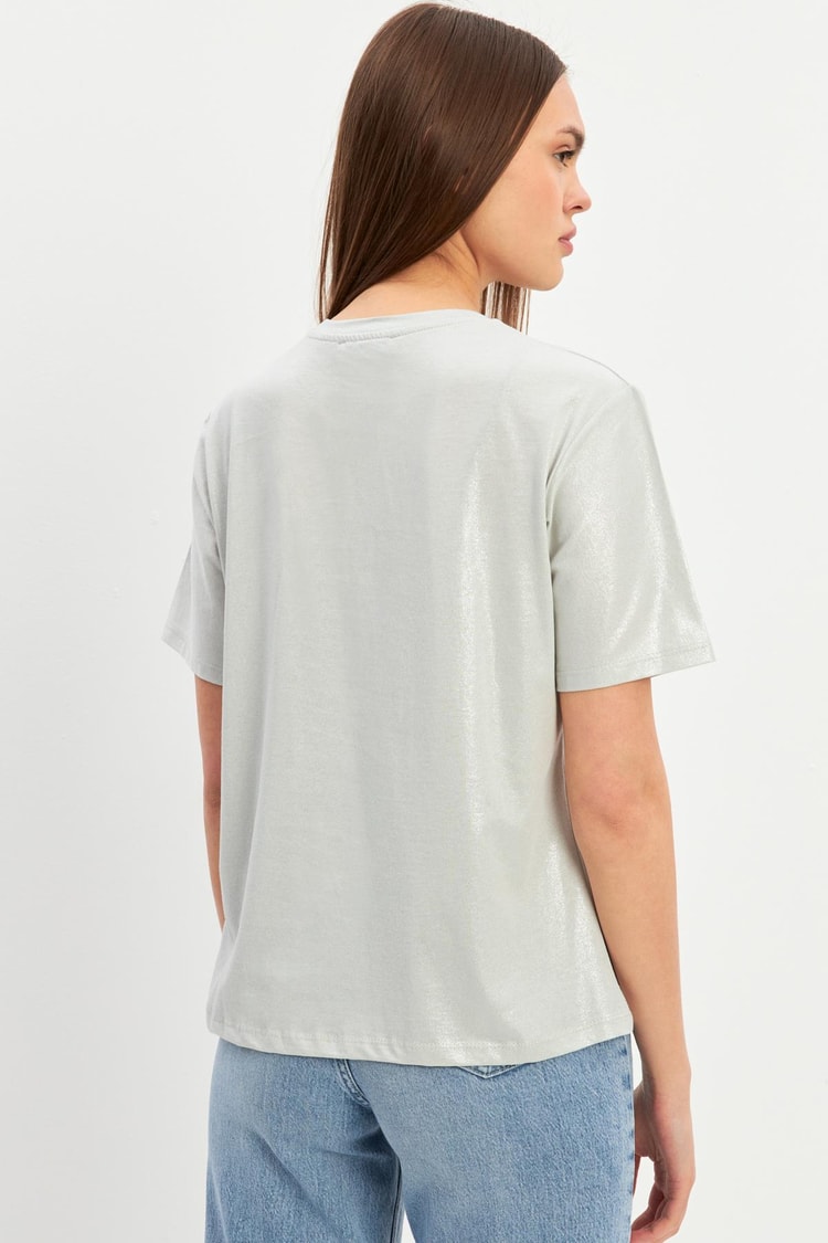 Açık Taş Bisiklet Yaka Basic T-Shirt Kadın T-Shirt modelleri