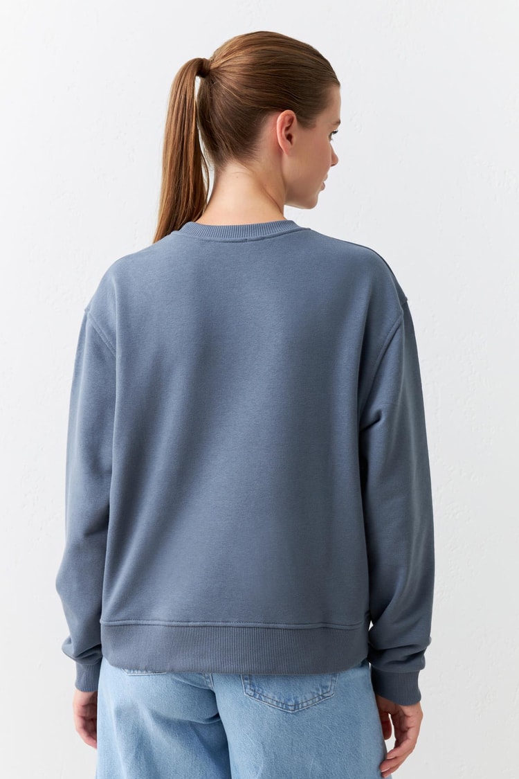 Antrasit Baskı Detaylı Bisiklet Yaka Uzun Kollu Sweatshirt Kadın Kategorisiz modelleri