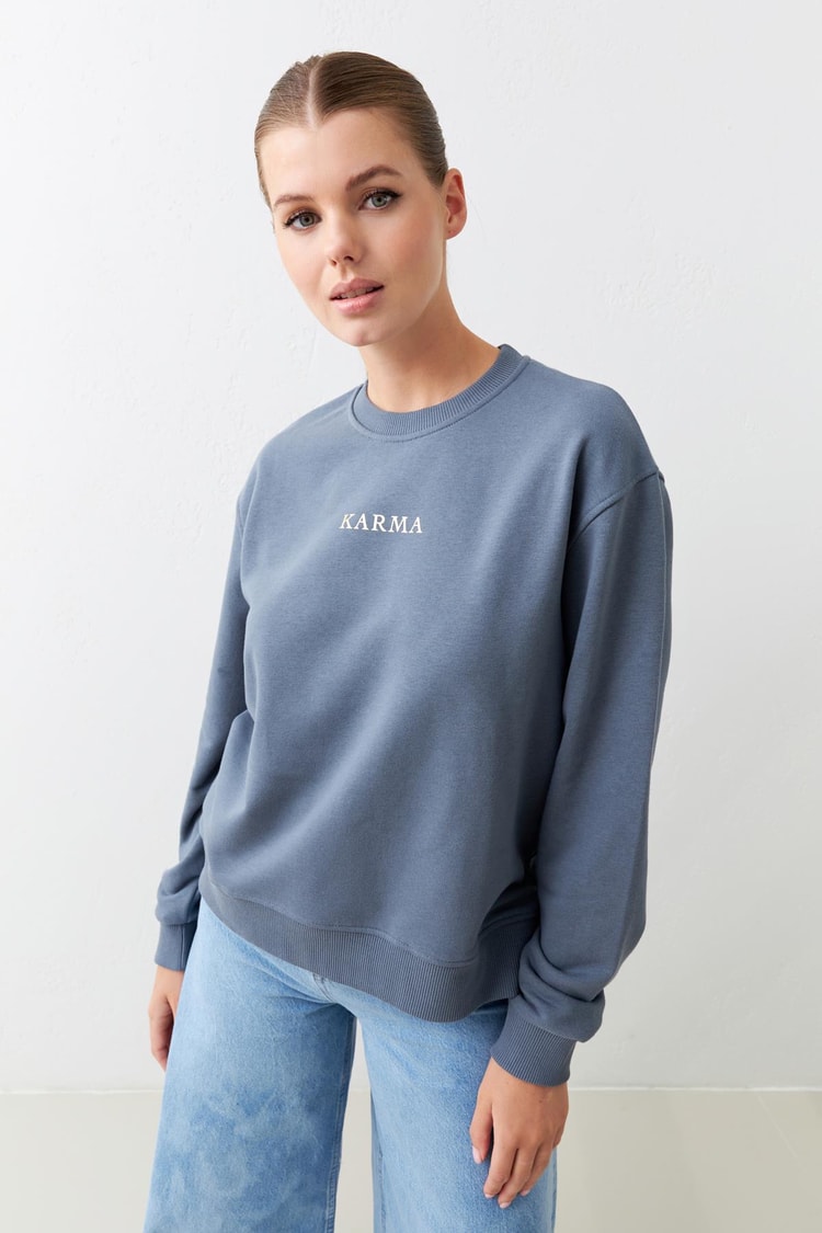 Antrasit Baskı Detaylı Bisiklet Yaka Uzun Kollu Sweatshirt Kadın Kategorisiz modelleri