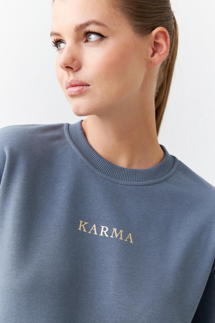 Antrasit Baskı Detaylı Bisiklet Yaka Uzun Kollu Sweatshirt Kadın Kategorisiz modelleri