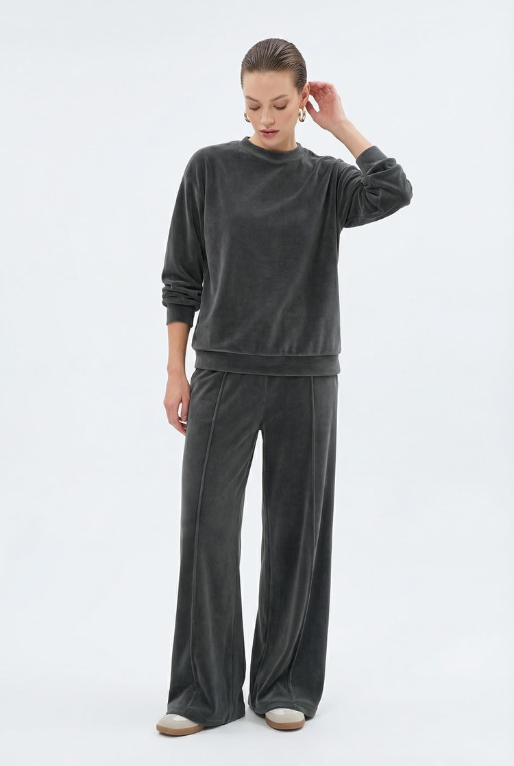 Antrasit Kol Ve Belden Lastik Detaylı Rahat Kesim Sweatshirt Kadın Sweatshirt modelleri