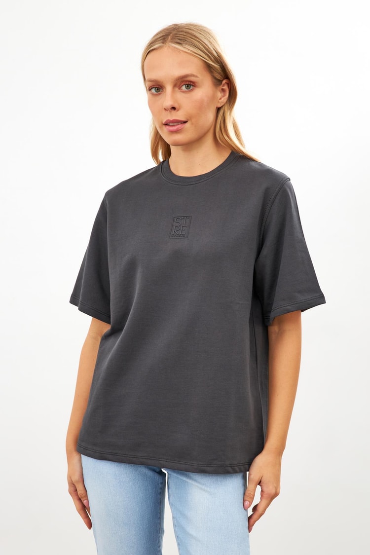 Antrasit Setre Logo Detaylı Oversize Kısa Kollu T-Shirt Kadın Kategorisiz modelleri