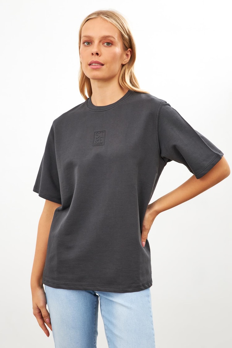 Antrasit Setre Logo Detaylı Oversize Kısa Kollu T-Shirt Kadın Kategorisiz modelleri