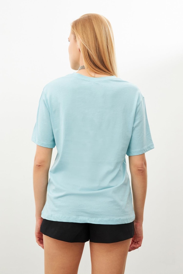 Aqua Kabartmalı Bisiklet Yaka T-Shirt Kadın T-Shirt modelleri