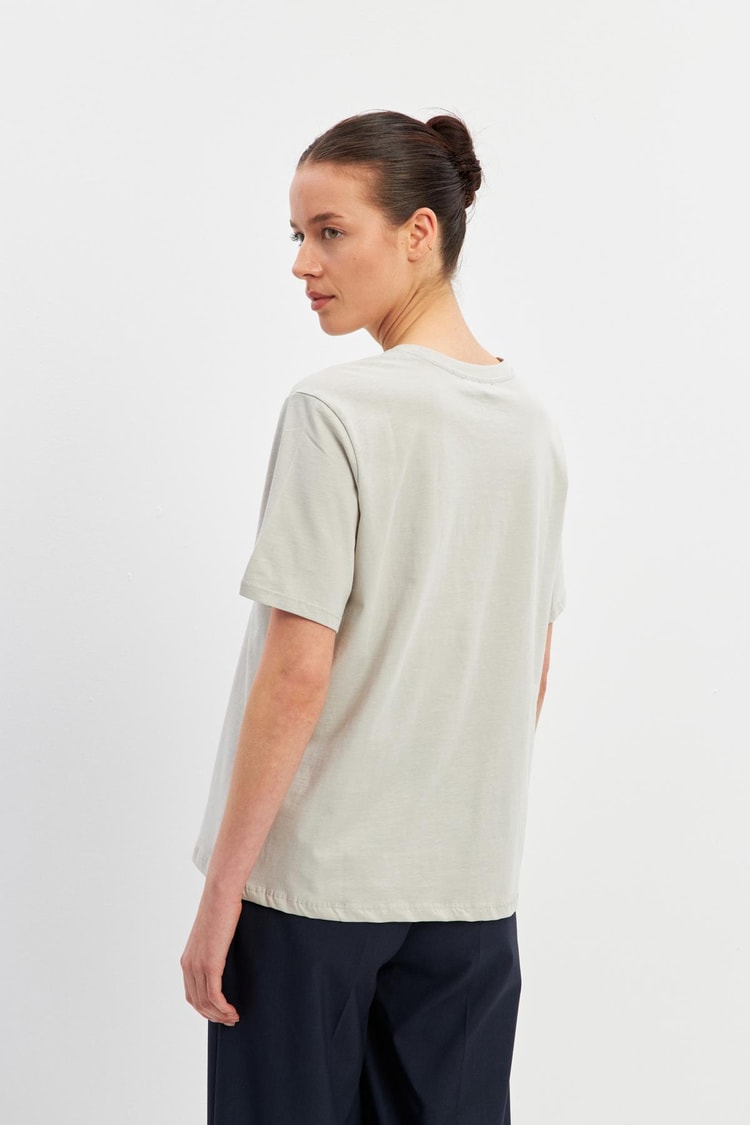 Bej Baskı Detaylı Bisiklet Yaka Basic T-Shirt Kadın T-Shirt modelleri