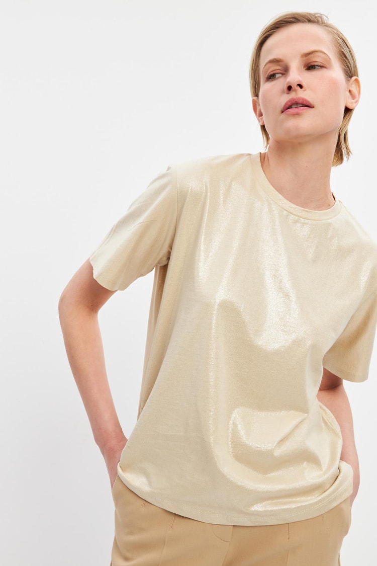 Bej Bisiklet Yaka Basic T-Shirt Kadın Kategorisiz modelleri