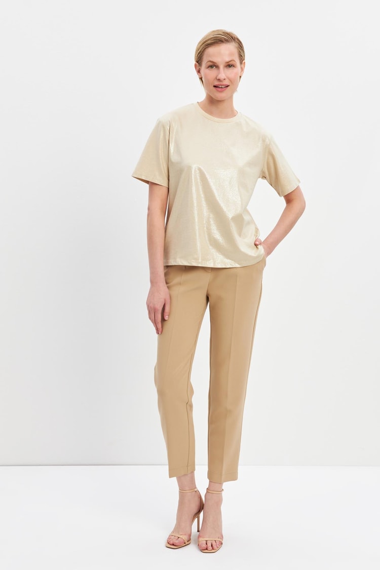 Bej Bisiklet Yaka Basic T-Shirt Kadın Kategorisiz modelleri