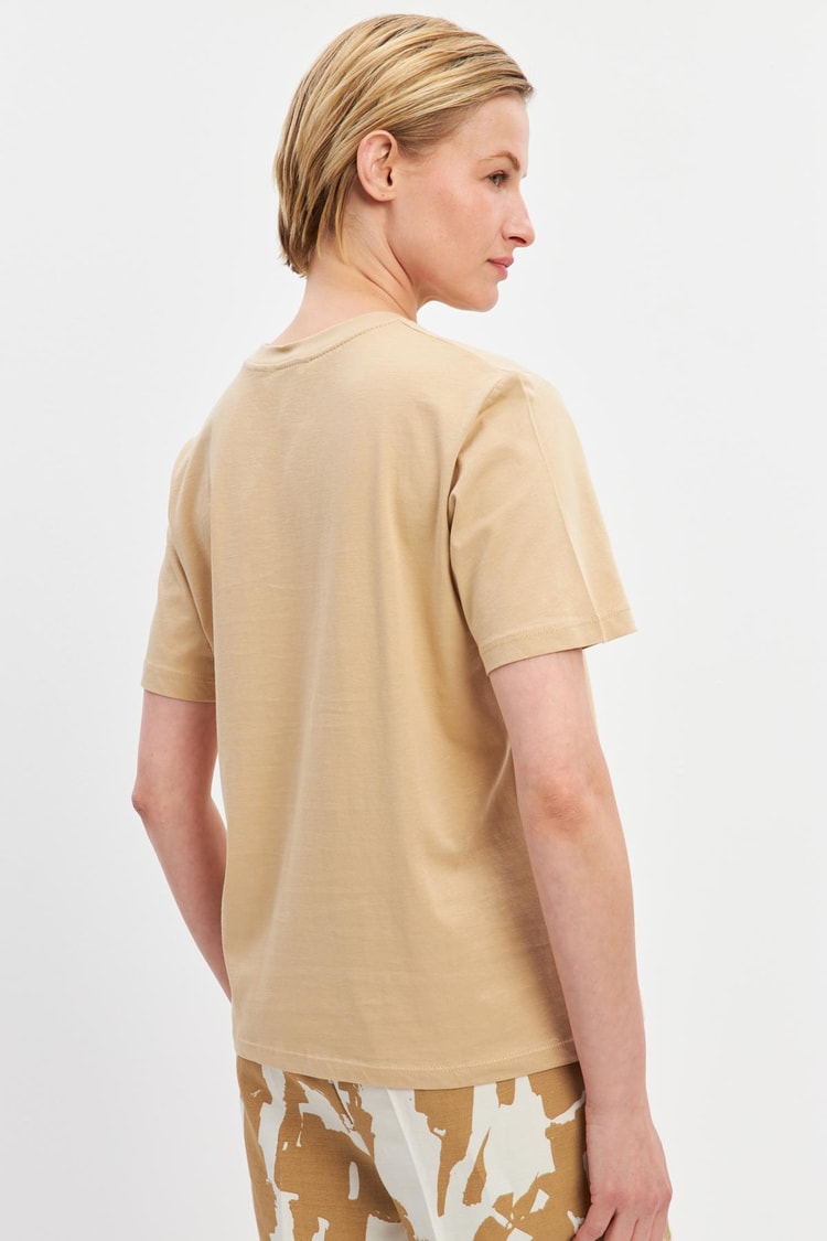 Bej Bisiklet Yaka Mini Baskı Detaylı Basic T-Shirt Kadın Kategorisiz modelleri