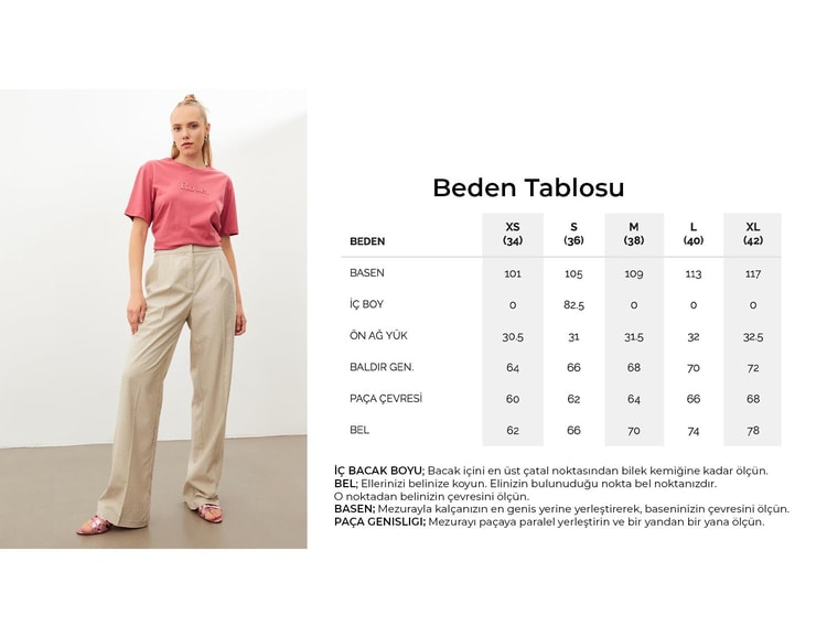 Bej Taş Detaylı Rahat Kesim Pantolon Kadın Pantolon modelleri