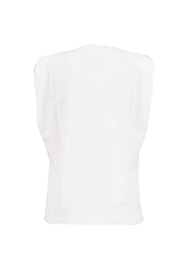 Beyaz 0 Kollu Vatka Detaylı Baskılı T-Shirt Kadın T-Shirt modelleri