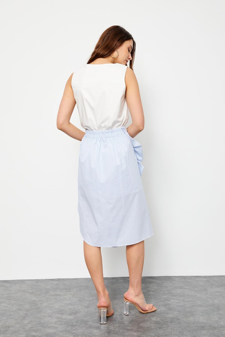 White Printed Short Sleeve Below Knee Midi Length Pleated Dress Kadın Blouse modelleri