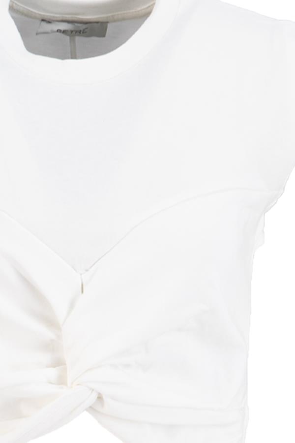 Beyaz Düğüm Detaylı Crop T-Shirt Kadın T-Shirt modelleri
