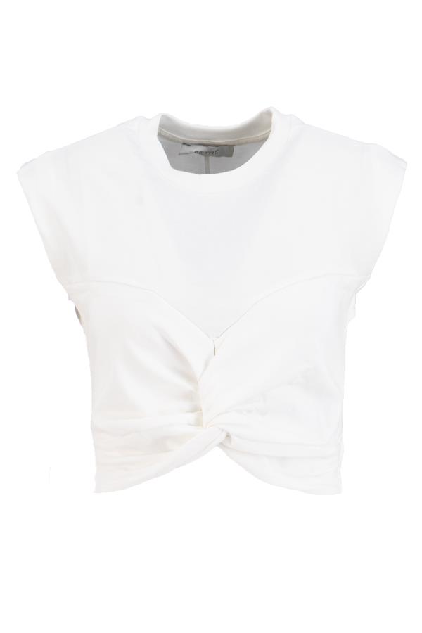 Beyaz Düğüm Detaylı Crop T-Shirt Kadın T-Shirt modelleri