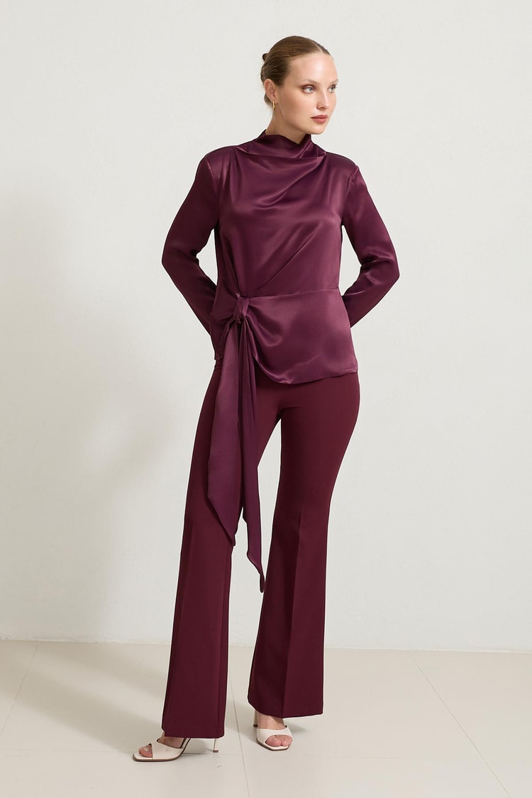 Bordo Bağlama Detaylı Uzun Kollu Bluz Kadın Bluz modelleri